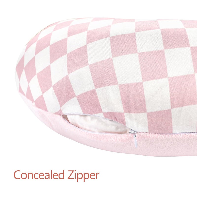 DAYEEBALL Nursing Pillow Cover 1 Pack, Double-Sided Removable Nursing Cover for Baby Girls Boys Newborn, Stretchy and Soft Reversible Slipcover for Breastfeeding Pillow, Pink Checkerboard (Only Cover) - Image 3